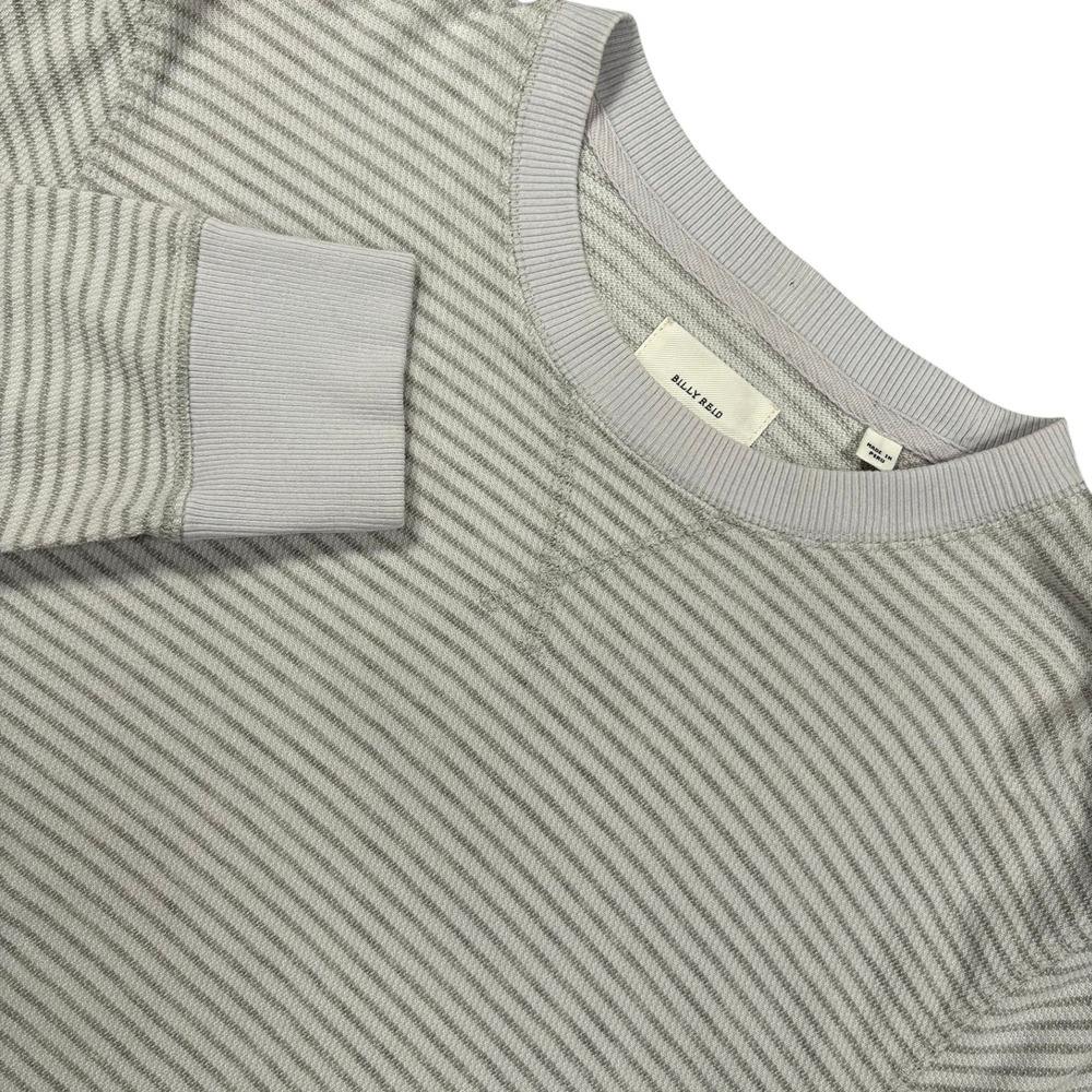 Billy Reid Striped Sweatshirt Mens Size M Gray Light Blue Cotton Blend Crewneck